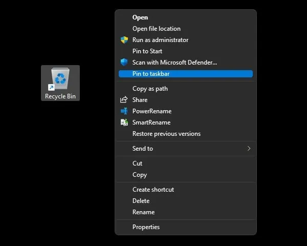 Pin Recycle Bin Icon to Taskbar