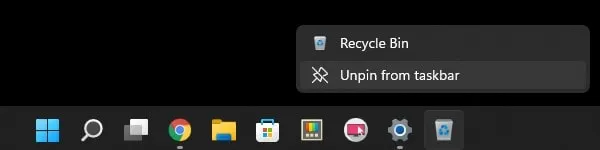 Unpin Recycle Bin Icon from taskbar