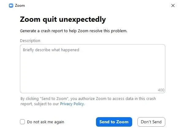 Zoom Quit Unexpectedly Windows 11