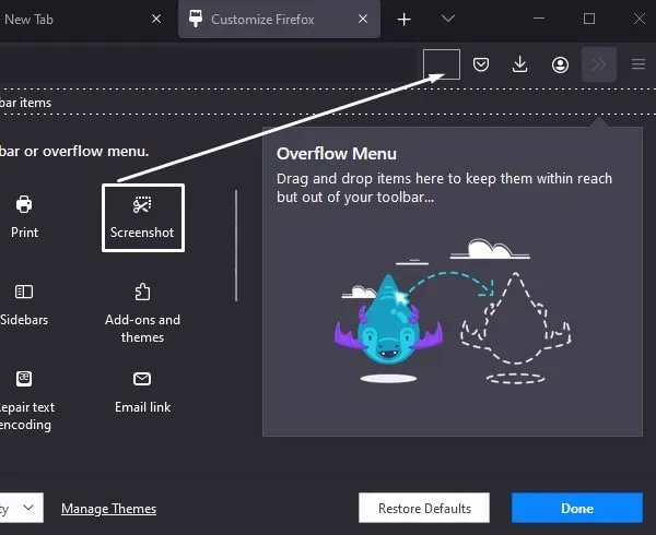 Drag and Drop Screenshot Tool in Firefox Toolbar