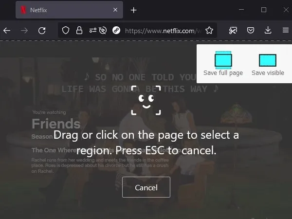 Save Visible Netflix Screenshot in Firefox