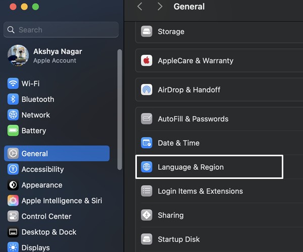 macOS Language & Region