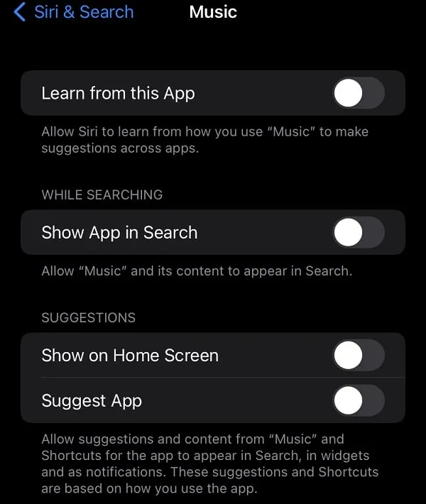 Disable Siri Search for Apple Music App 