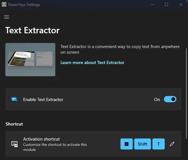 Enable Text Extractor Windows 11