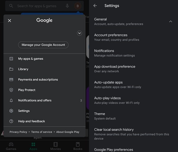 Play Store Account Preferences