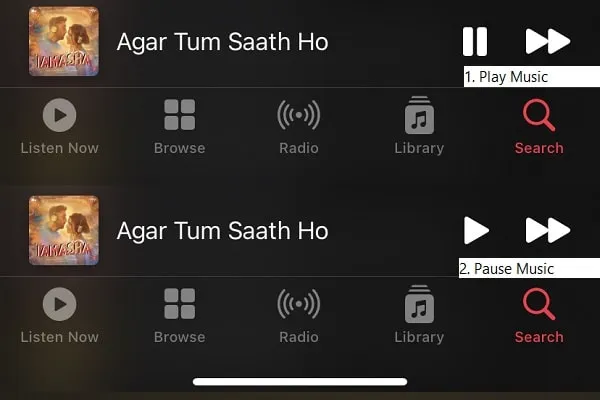 Play and Pause Song in Apple Music App 