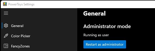 Restart PowerToys to use in administrator mode