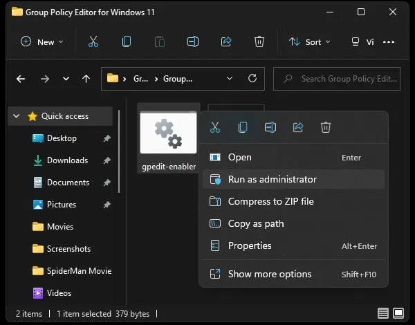 Run gpedit enabler as administrator 1
