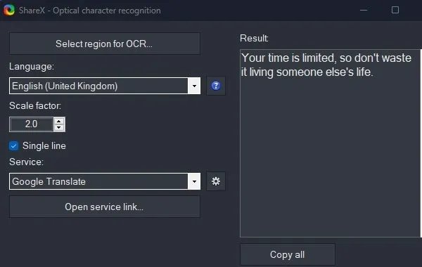 ShareX Optical Character Recognition