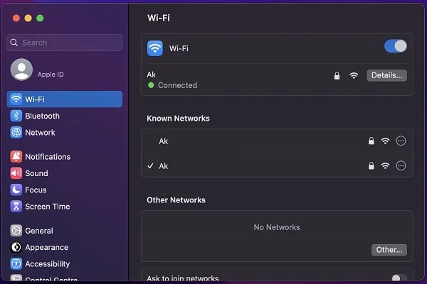 macOS WiFi Settings