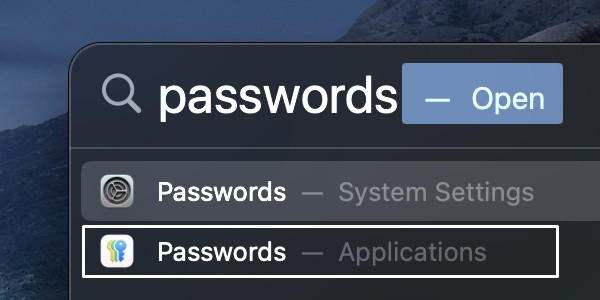 Open Passwords App in macOS