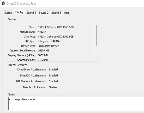 DirectX Diagnostic Tool DirectX Features