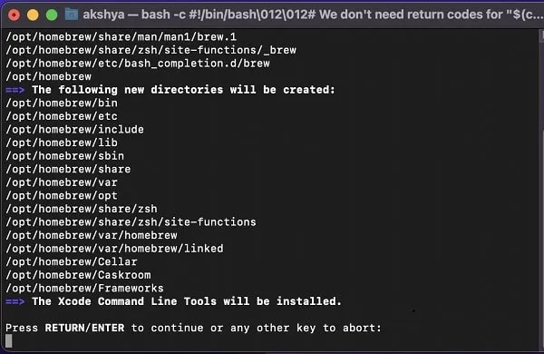 Enter Return Window to Continue HomeBrew Installation