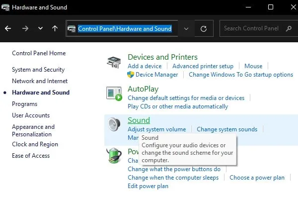 Open Sound Settings on Windows 11