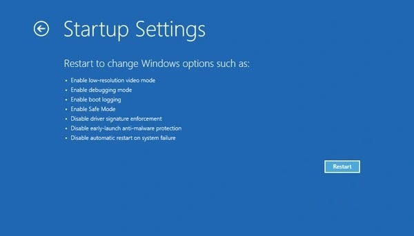 Restart to Startup Settings