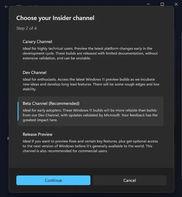 Select Windows 11 24H2 Beta Channel