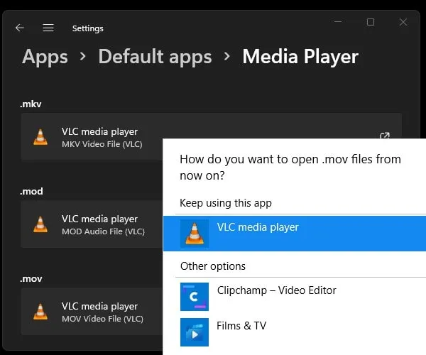 Set VLC as Default Media Player to fix 0xC00D3E8C Error Media Player