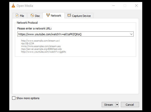 Stream YouTube video in VLC