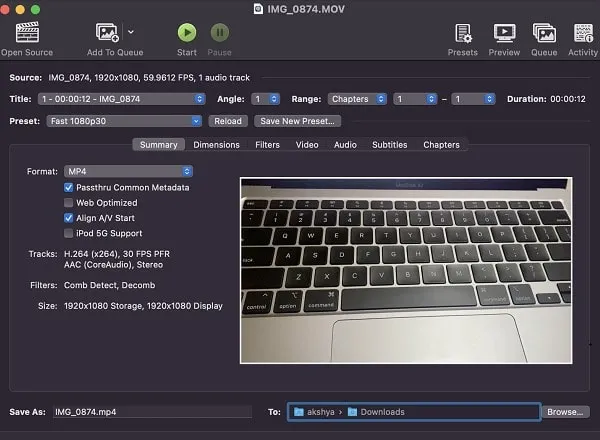 Use Handbrake to Convert MOV to MP4 on mac