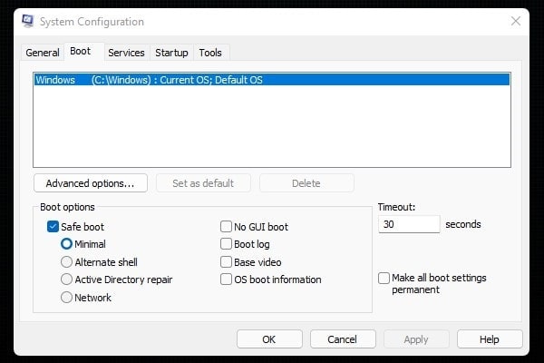 Windows 11 Safe Boot Minimal