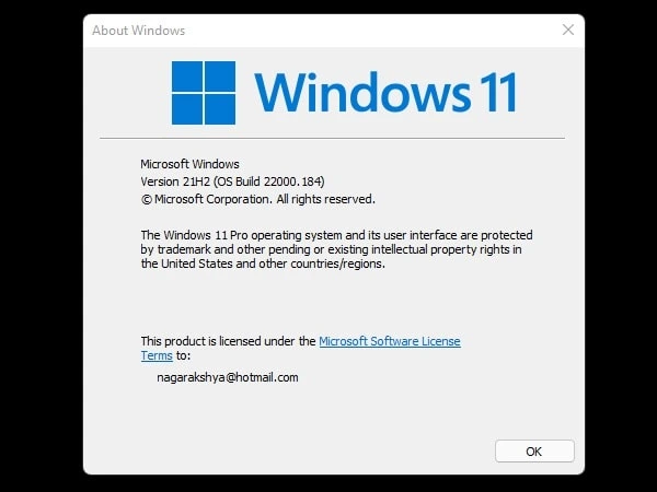 Windows 11 Version and OS Build About Windows