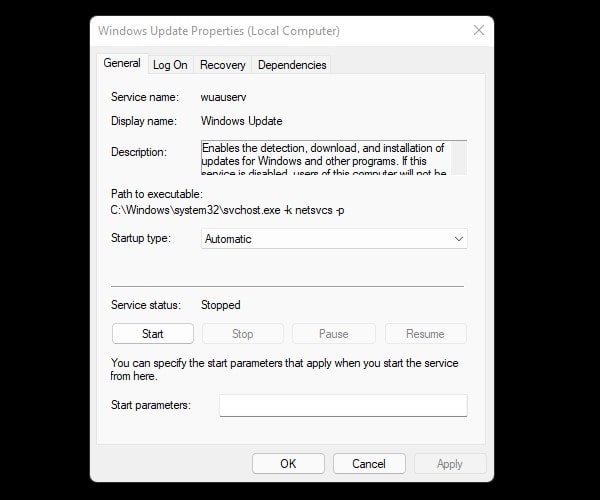 Windows Udpate Service Automatic Startup Type