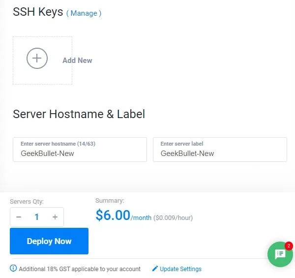 Deploy Server on Vultr with Server Hostname and Label