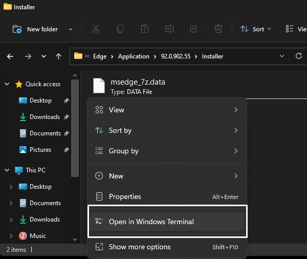 Open in Windows Terminal to Uninstall Microsoft Edge in Windows 11