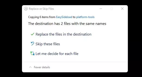 Replace the files in the destination