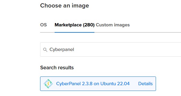 Select CyberPanel on Ubuntu