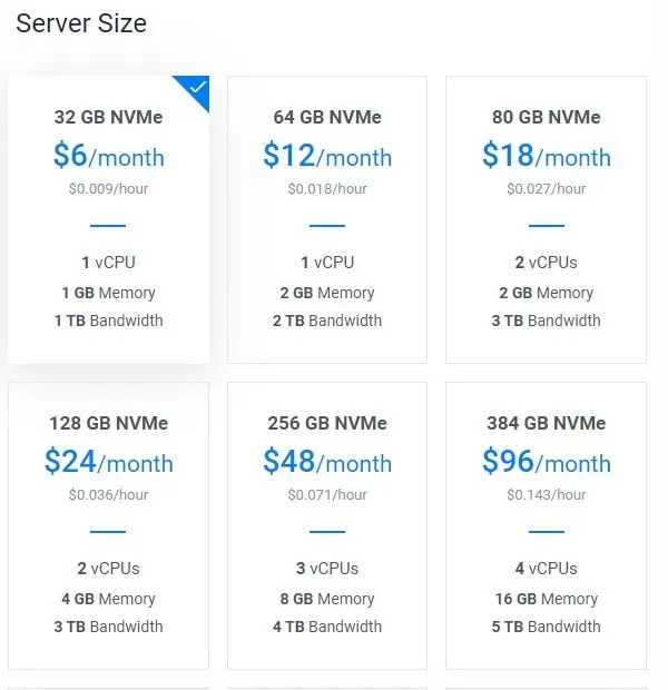 Select Server Size