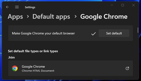 Set Default Google Chrome Browser