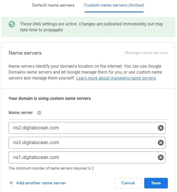 Setup Custom Name Servers on Google Domains