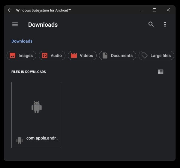 Windows Subsystem for Android Files App Drag and Drop Files