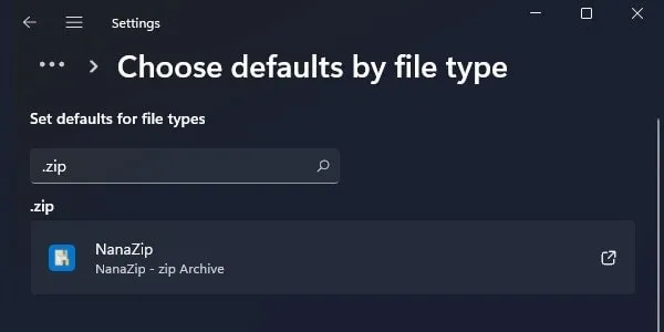 Default App to open Zip file is NanaZip