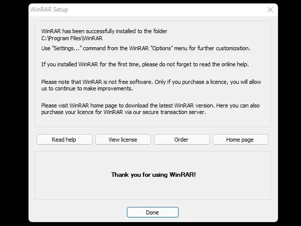 WinRAR Beta Installation Completed