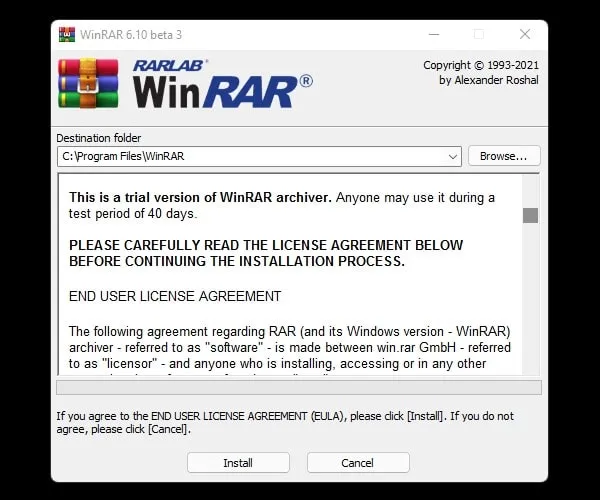 WinRAR Setup Install Beta Version