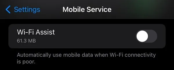 Disable Wi Fi Assist WiFi not working on iPhone