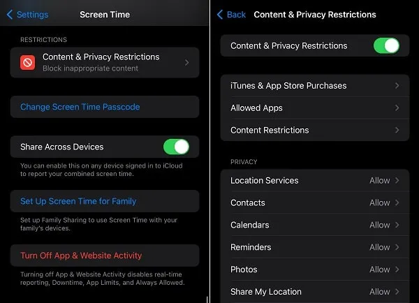 Enable Content Privacy Restrictions