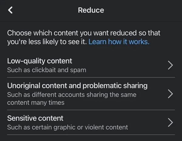 Reduce Reels in Facebook App