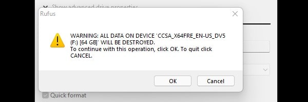 Rufus Format Warning