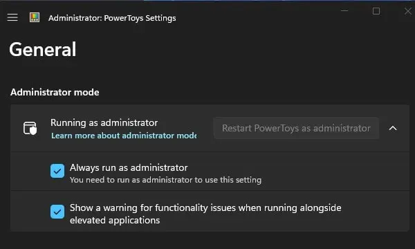 Run PowerToys as Administrator