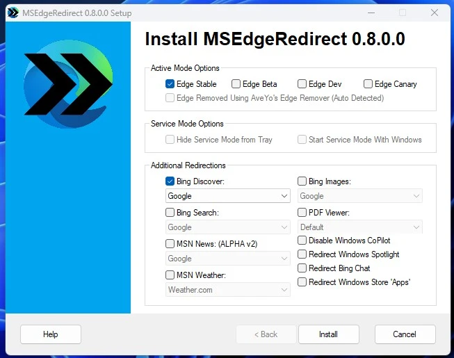 Select Google in Bing Discover and Edge Stable