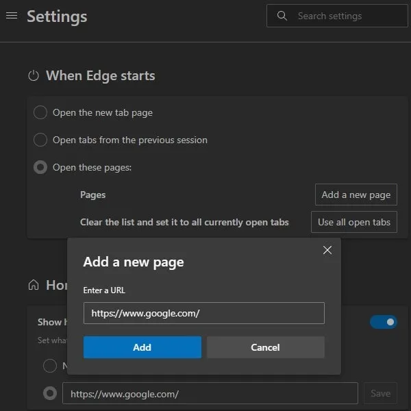 Set-Google-when-edge-starts