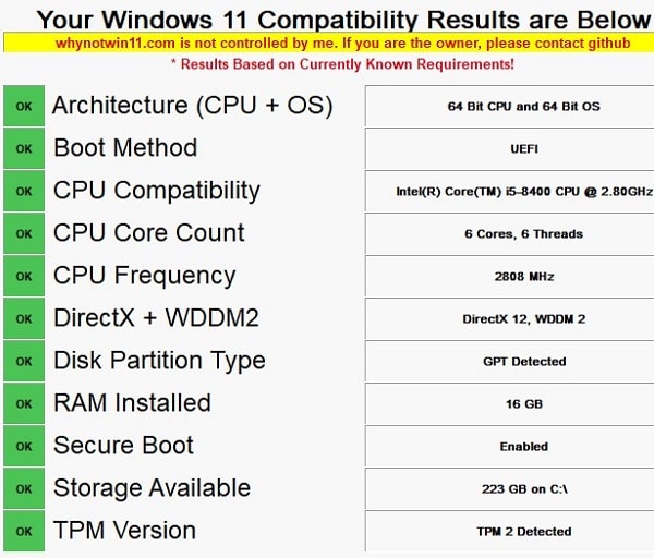 WhyNotWin11 This PC cant run Windows 11