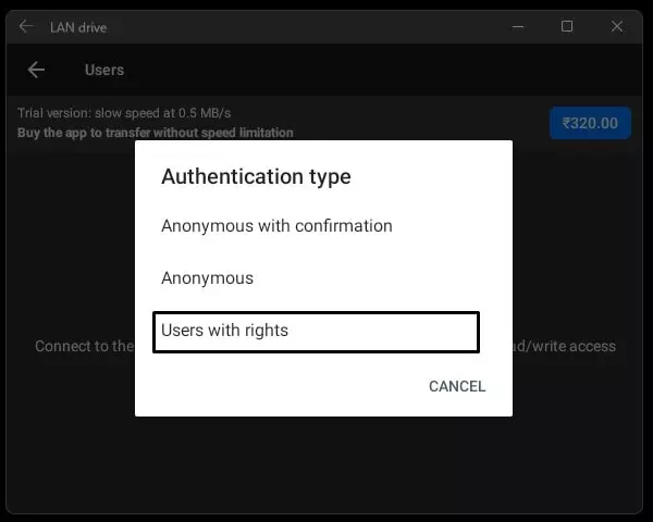 Autrhentication Type Users with rights