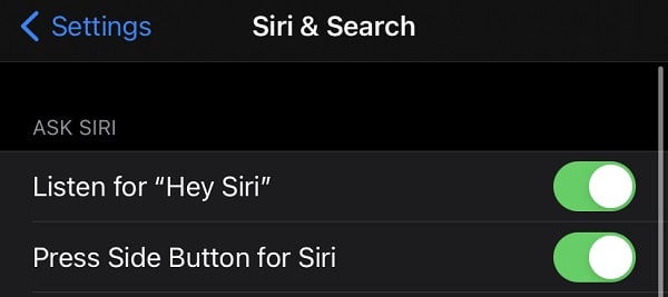 Siri Search Listen for Hey Siri