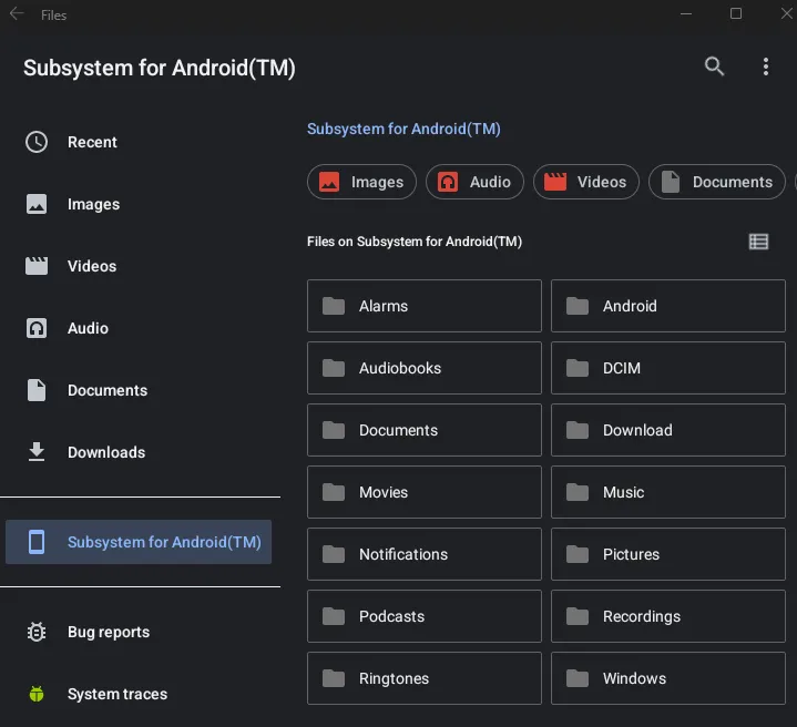 Subsystem for Android Files App