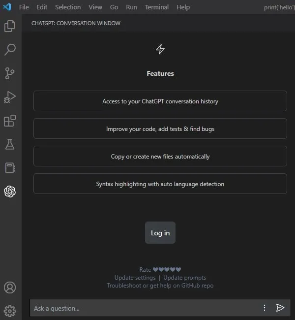 Ask an Question in ChatGPT VS Code Extension