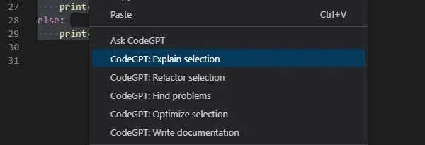 CodeGPT Visual Studio Context Menu